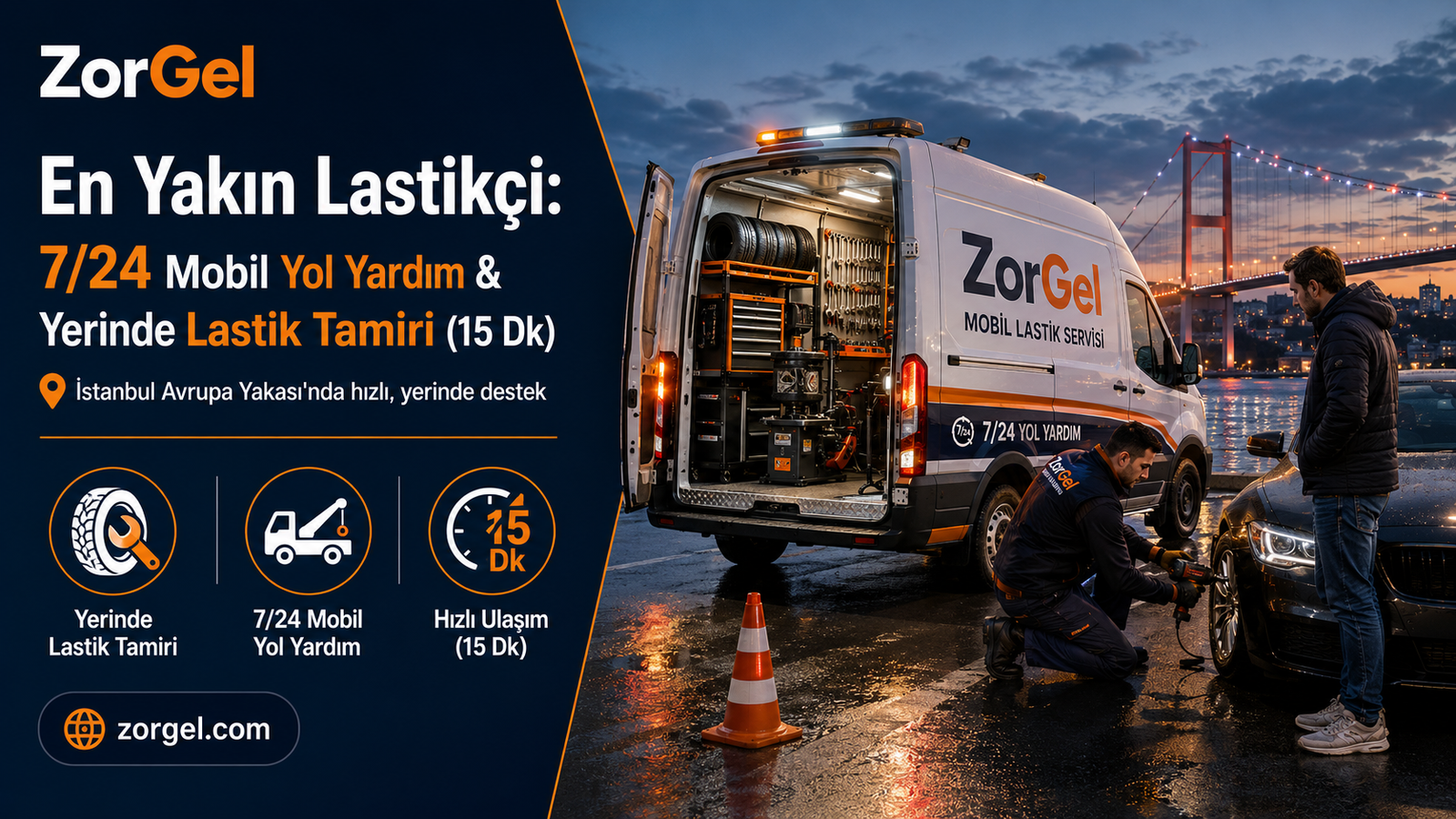 En Yakın Lastikçi: 7/24 Mobil Yol Yardım & Yerinde Lastik Tamiri (15 Dk)
